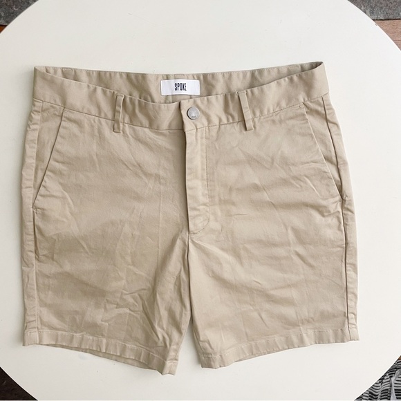 Spoke London Men’s 7” Sharp Chino Short Waist 32 Slim fit Khaki - Picture 1 of 7